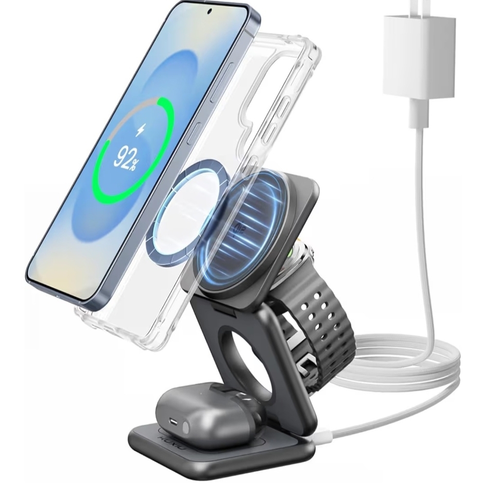 3-in-1 Wireless Charging Station - Black- NEW